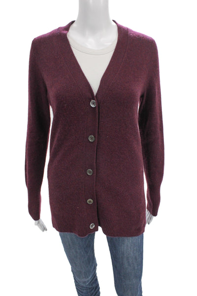C by Bloomingdales Women Cashmere V Neck Purple Cardigan Long Sleeve Size S
