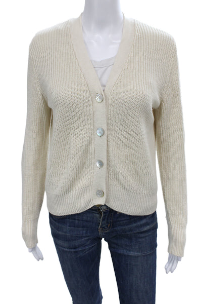 Faherty Womens Cardigan Ivory V Neck Linen Cotton Long Sleeve Size S
