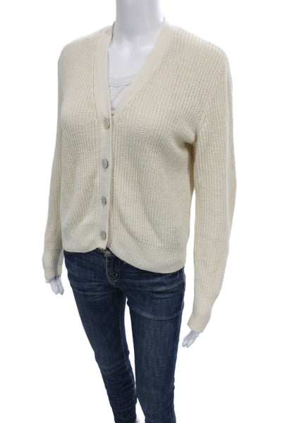 Faherty Womens Cardigan Ivory V Neck Linen Cotton Long Sleeve Size S