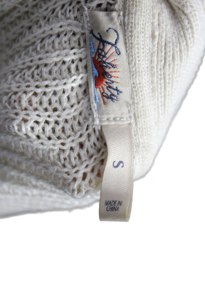 Faherty Womens Cardigan Ivory V Neck Linen Cotton Long Sleeve Size S