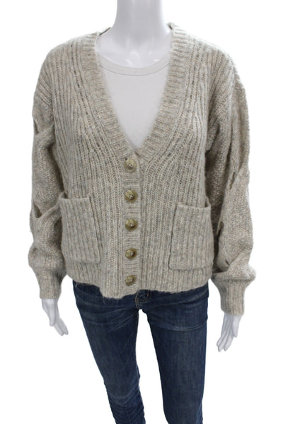 Jonathan Simkhai Women Cardigan Beige Wool Blend V-Neck Long Sleeve Size XS