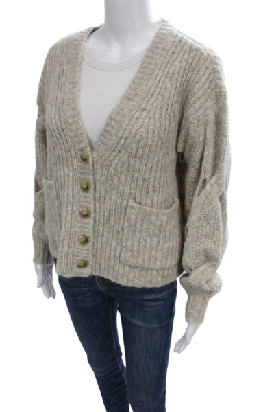 Jonathan Simkhai Women Cardigan Beige Wool Blend V-Neck Long Sleeve Size XS