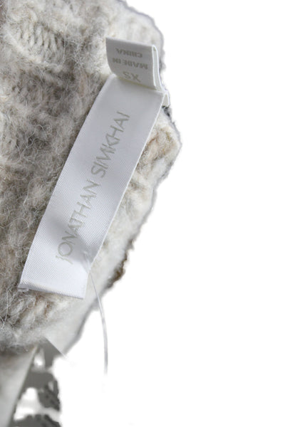 Jonathan Simkhai Women Cardigan Beige Wool Blend V-Neck Long Sleeve Size XS