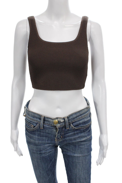 Babaton Womens Cropped Tank Brown Square Neck Sleeveless Size M