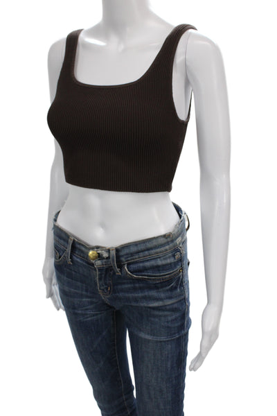 Babaton Womens Cropped Tank Brown Square Neck Sleeveless Size M