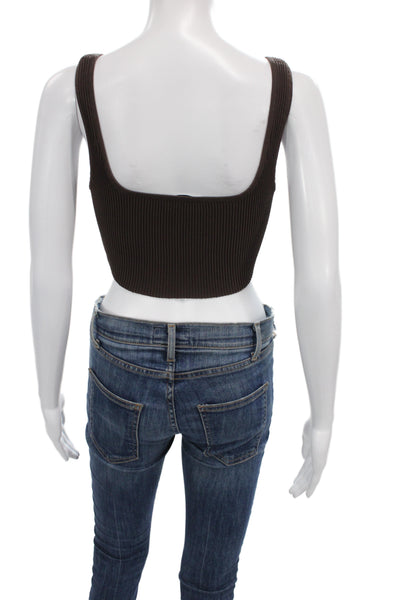 Babaton Womens Cropped Tank Brown Square Neck Sleeveless Size M