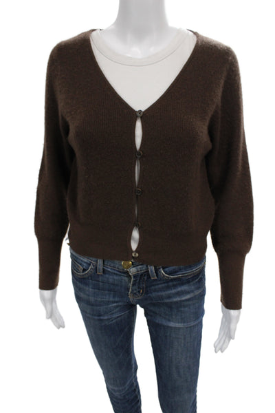 J Crew Womens Brown Cashmere V Neck Cardigan Size M