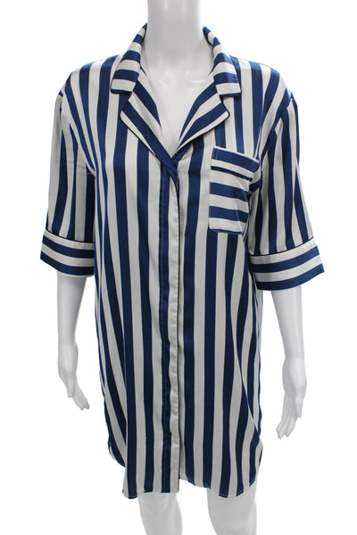 Bed To Brunch Womens Chemise Sleepshirt Blue Striped 3/4 Sleeve Size XS