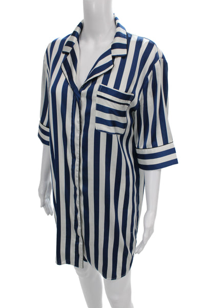 Bed To Brunch Womens Chemise Sleepshirt Blue Striped 3/4 Sleeve Size XS