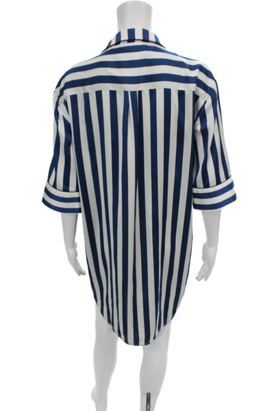 Bed To Brunch Womens Chemise Sleepshirt Blue Striped 3/4 Sleeve Size XS