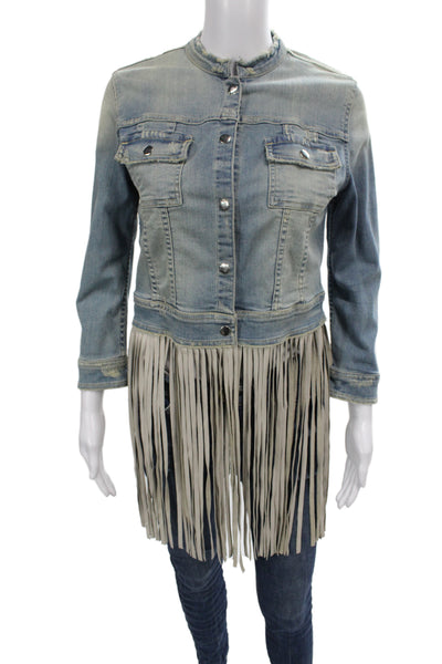 The Perfext Womens Basic Jacket Denim Blue Western Button Long Sleeve Size S
