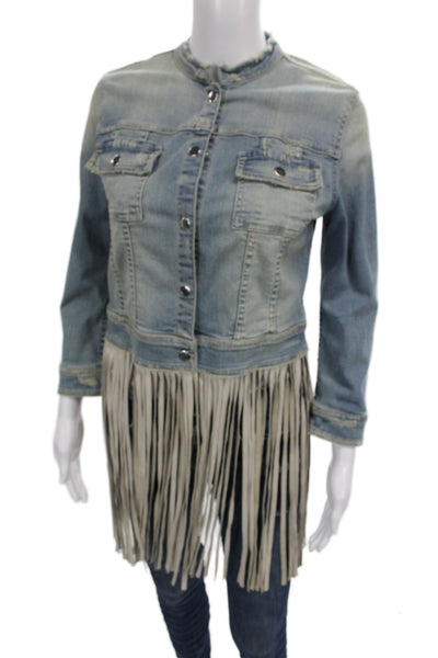 The Perfext Womens Basic Jacket Denim Blue Western Button Long Sleeve Size S