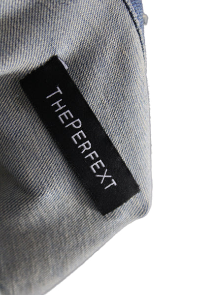 The Perfext Womens Basic Jacket Denim Blue Western Button Long Sleeve Size S