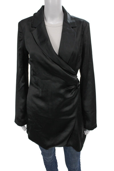 Steve Madden Womens Wrap Dress Black Long Sleeve Tie Knee Length Size S