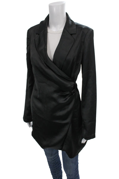 Steve Madden Womens Wrap Dress Black Long Sleeve Tie Knee Length Size S