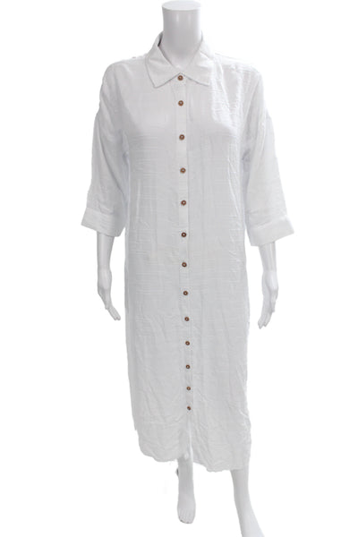 La Blanca Womens Shirt Dress White Collared Button 3/4 Sleeve Size S