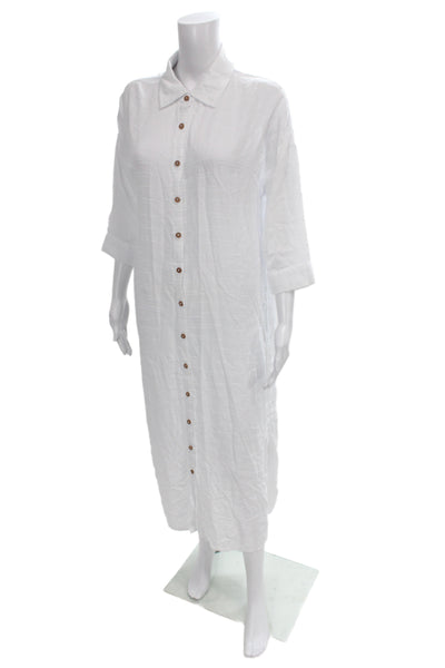 La Blanca Womens Shirt Dress White Collared Button 3/4 Sleeve Size S
