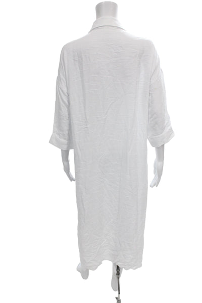 La Blanca Womens Shirt Dress White Collared Button 3/4 Sleeve Size S