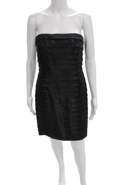 Carmen Marc Valvo Women Black Satin Strapless Bodycon Dress Knee Length Size 4