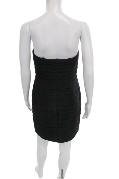 Carmen Marc Valvo Women Black Satin Strapless Bodycon Dress Knee Length Size 4