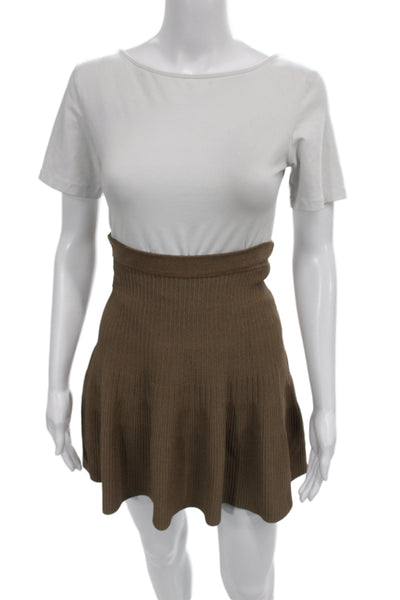 Kerisma Women Skater Mini Skirt Brown Rayon Spandex Size S