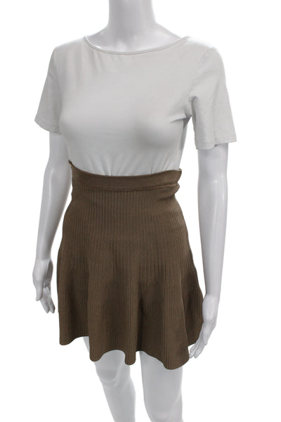 Kerisma Women Skater Mini Skirt Brown Rayon Spandex Size S