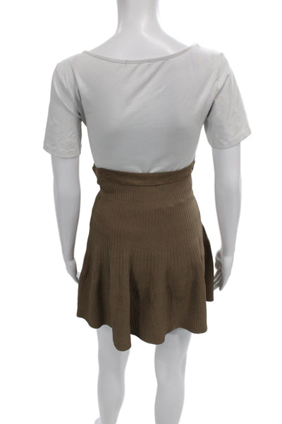 Kerisma Women Skater Mini Skirt Brown Rayon Spandex Size S