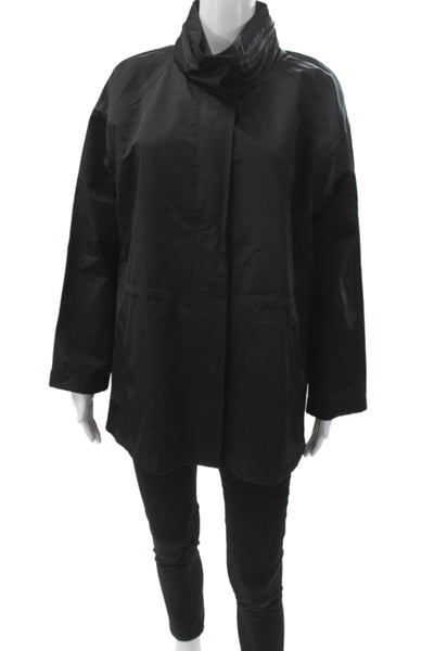 Eileen Fisher Womens Black Rain Coat Polyester Snap Closure Size S