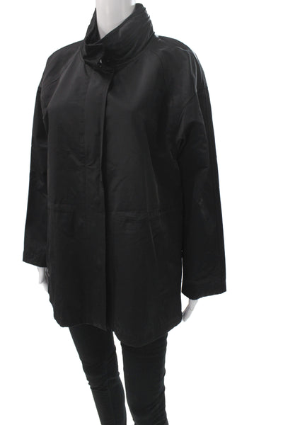 Eileen Fisher Womens Black Rain Coat Polyester Snap Closure Size S
