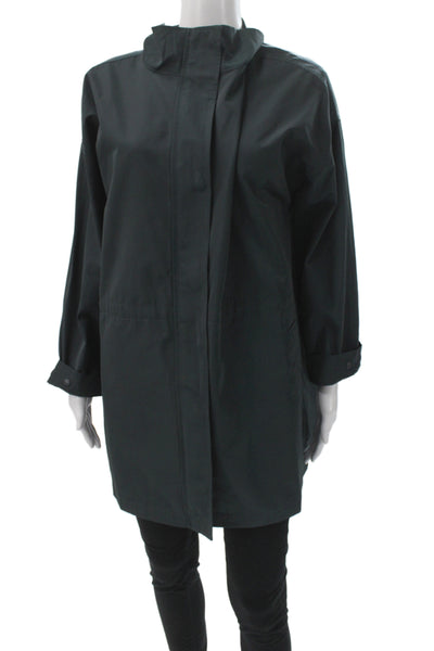 Eileen Fisher Women Green Rain Coat Long Sleeve Recycled Polyester Size M