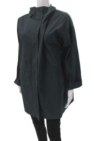 Eileen Fisher Women Green Rain Coat Long Sleeve Recycled Polyester Size M