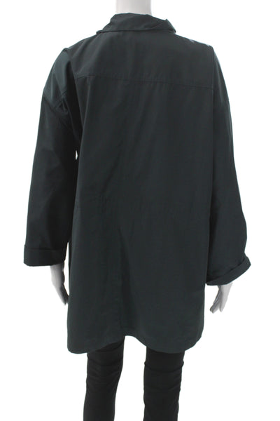 Eileen Fisher Women Green Rain Coat Long Sleeve Recycled Polyester Size M