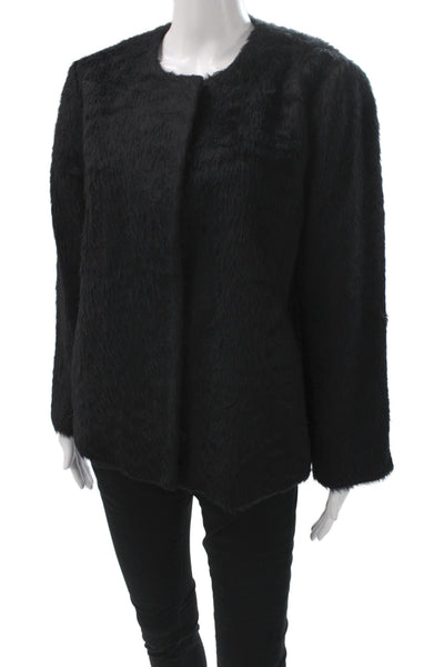 Eileen Fisher Womens Basic Jacket Black Suri Alpaca Wool Hook&Eye Size M