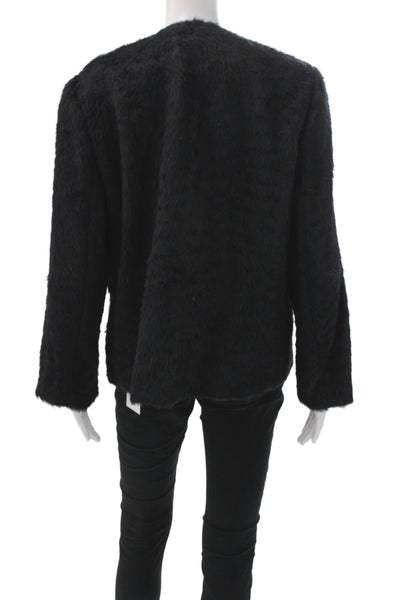 Eileen Fisher Womens Basic Jacket Black Suri Alpaca Wool Hook&Eye Size M