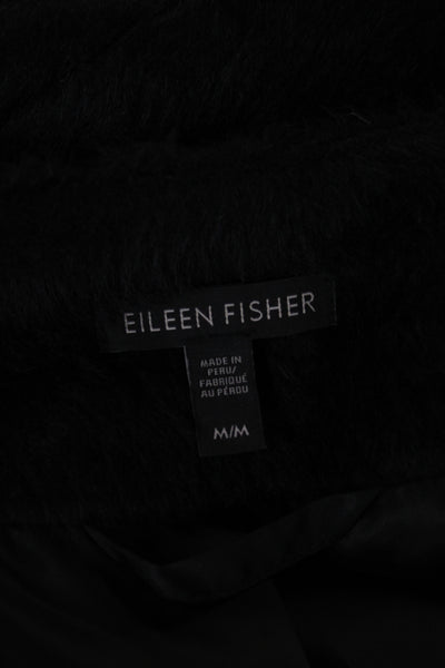 Eileen Fisher Womens Basic Jacket Black Suri Alpaca Wool Hook&Eye Size M