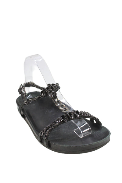 Barbara Bui Womens Leather Chain Link Slingbacks Sandals Black Size 40 10