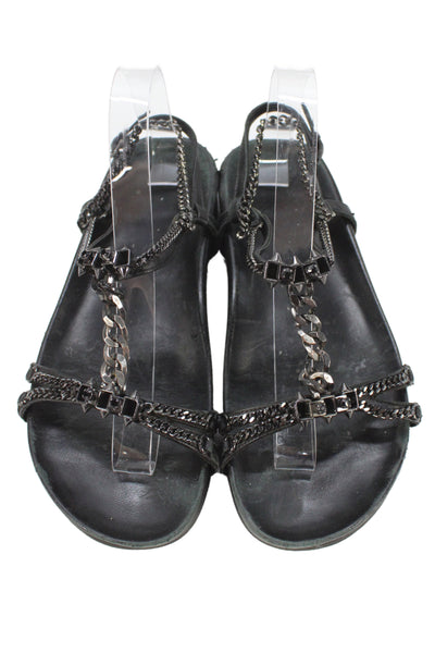 Barbara Bui Womens Leather Chain Link Slingbacks Sandals Black Size 40 10