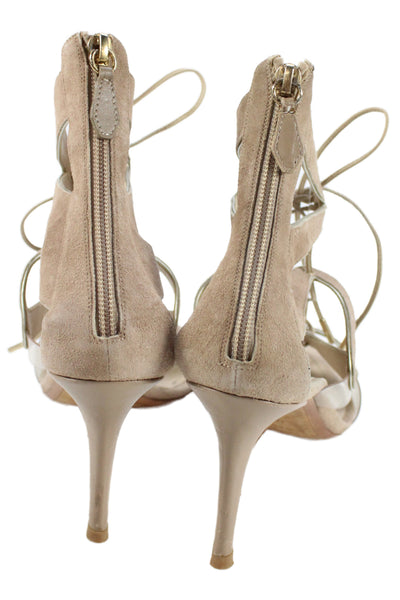 Nicholas Kirkwood Womens Suede Lace Up Sandal Heels Beige Gold Size 40 10