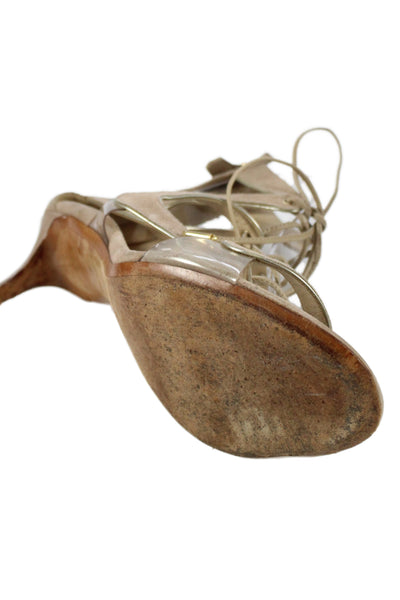 Nicholas Kirkwood Womens Suede Lace Up Sandal Heels Beige Gold Size 40 10