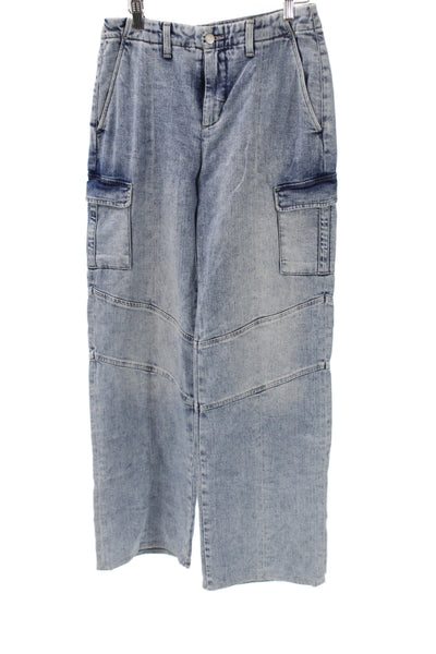 L'Agence Women Straight Cargo Jeans Blue Cotton High Rise Size 26