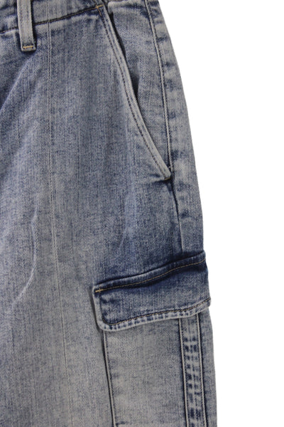 L'Agence Women Straight Cargo Jeans Blue Cotton High Rise Size 26