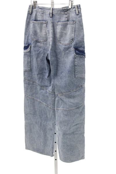L'Agence Women Straight Cargo Jeans Blue Cotton High Rise Size 26