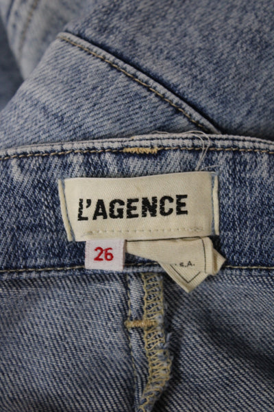 L'Agence Women Straight Cargo Jeans Blue Cotton High Rise Size 26
