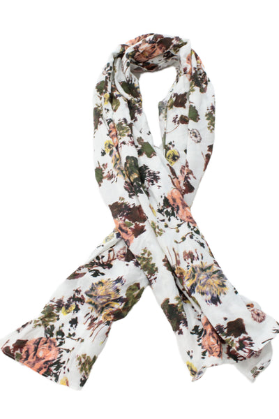 Ulla Johnson Womens Cotton Floral Print Beige Multicolor Scarf Size 56"x38"