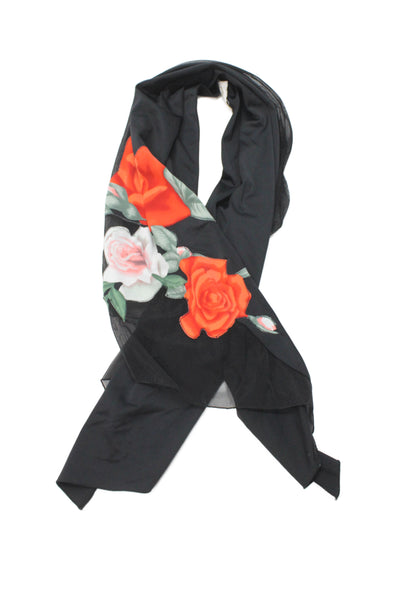 Gottex Womens Mesh Floral Print Scarf Black Combo Size 50"X17"