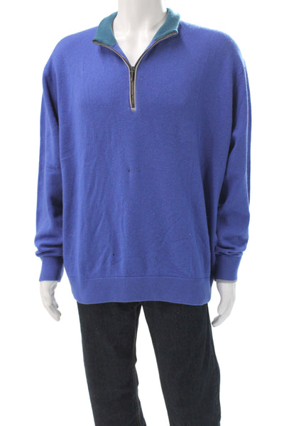 Greyson Mens Cashmere Collared Pullover Sweater Blue Long Sleeve Size XL