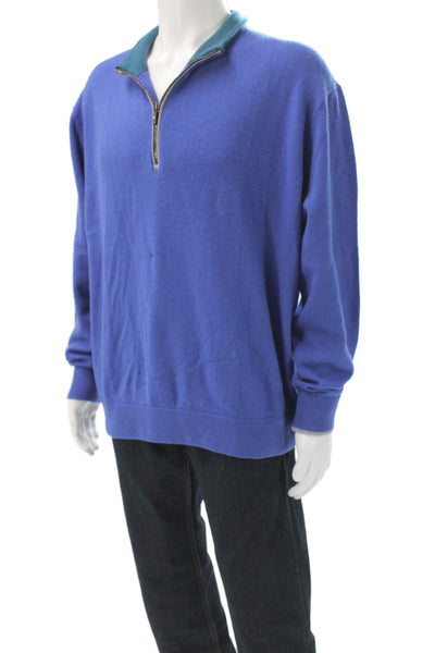 Greyson Mens Cashmere Collared Pullover Sweater Blue Long Sleeve Size XL
