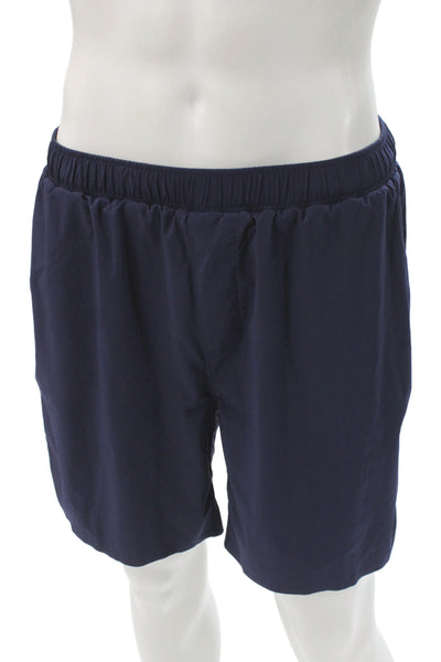 Rhone Mens Athletic Blue Drawstring Polyester Solid Sports Shorts Size L