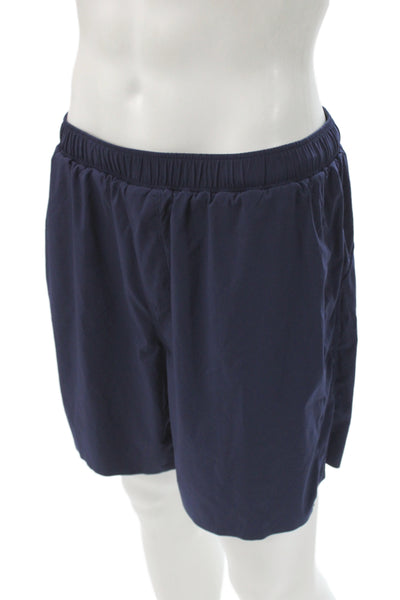 Rhone Mens Athletic Blue Drawstring Polyester Solid Sports Shorts Size L