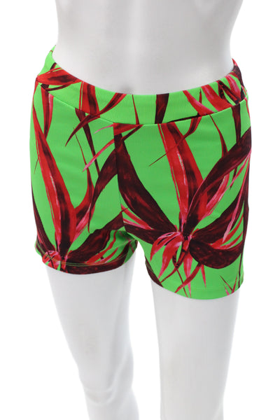 Louisa Ballou Women Compression Floral Tropical Green Shorts Size M